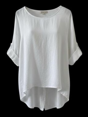 Terzo Millennio White 3/4 Roll Tab Sleeve Linen Top Size Medium